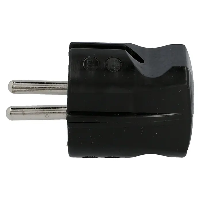 UniTEC Schutzkontaktstecker - Schwarz, PVC, IP20 - Schwarzer Eurostecker mit zwei runden Stiften für den Anschluss an europäische Steckdosen.