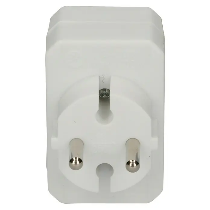 UniTEC Euro-Adapter - Weiß, Anzahl Steckdosen Euro: 3 Stk., 1.250 W - Nahaufnahme eines weißen Schuko-Adapters, der die Funktionalität und das Design dieses elektrischen Zubehörs hervorhebt.