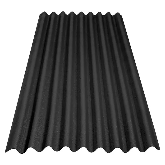 Onduline Wellplatte Base - 200 cm x 85,5 cm x 2,6 mm, Sonstiges, Schwarz - Nahaufnahme einer schwarzen, gewellten Dachplatte. Das robuste Material verspricht Langlebigkeit und Schutz vor Witterungseinflüssen.