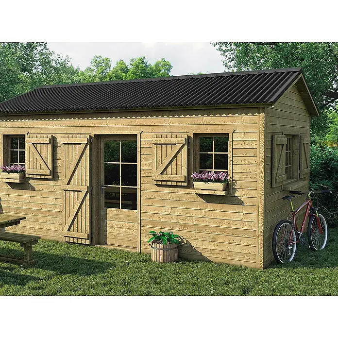 Onduline Wellplatte Base - 200 cm x 85,5 cm x 2,6 mm, Sonstiges, Schwarz - Ein charmantes Gartenhaus aus Holz mit einem robusten, schwarzen Dach, das sich perfekt in die grüne Umgebung einfügt. Ideal für Gartenutensilien!