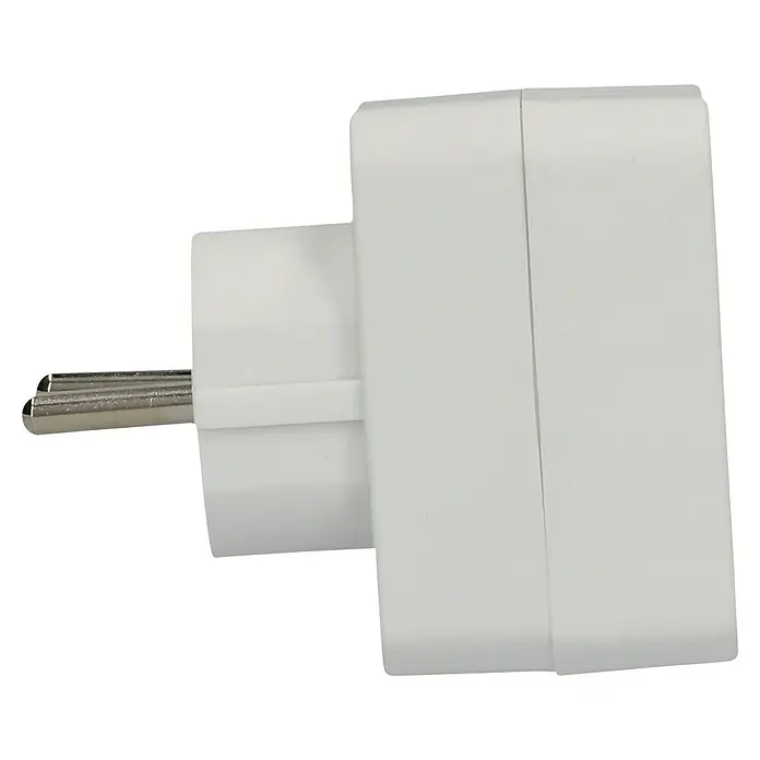 UniTEC Euro-Adapter - Weiß, Anzahl Steckdosen Euro: 3 Stk., 1.250 W - Ein weißer, zweiteiliger Netzstecker-Adapter mit runden Stiften für den europäischen Standard. Kompakter Reisebegleiter für elektronische Geräte.
