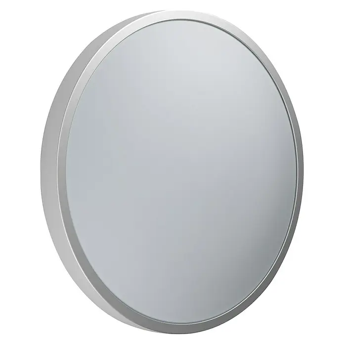 Ledvance LED-Deckenleuchte rund Silara - 16 W, Ø x H: 300 x 85 mm, Silber, Weiß, Neutralweiß - Nahaufnahme eines runden Spiegels mit silbernem Rahmen, der ein schlichtes und modernes Design zeigt.