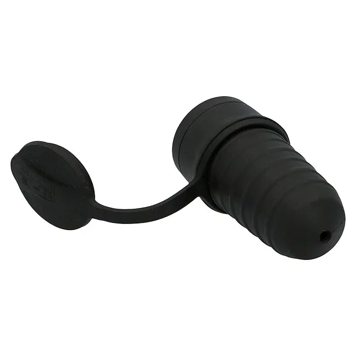 UniTEC Gummi-Schutzkontakt-Kupplung - Leicht, 250 V, IPX4, Schwarz - Schwarzer Gummi-Stecker mit Abdeckung zum Schutz von Anschlüssen vor Staub und Feuchtigkeit, ideal für den Außenbereich.