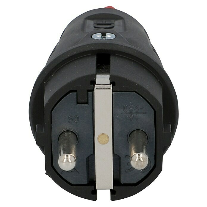 UniTEC Gummi-Schutzkontakt-Stecker (250 V, 16 A, IP44, Schwarz, Kabelknickschutz)