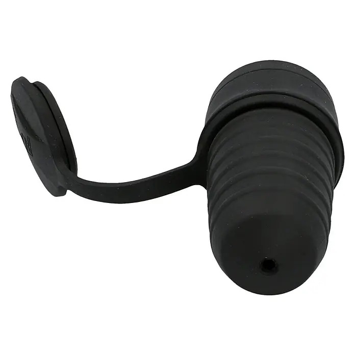 UniTEC Gummi-Schutzkontakt-Kupplung - Leicht, 250 V, IPX4, Schwarz - Schwarzer Gummistopfen mit angehängter Schutzkappe, ideal zum Abdichten von Öffnungen und Schutz vor Schmutz und Feuchtigkeit.