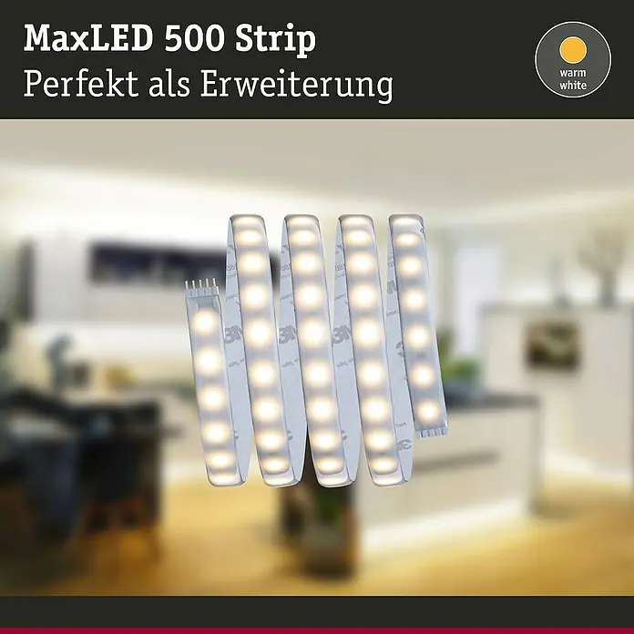 Paulmann MaxLED 500 LED-Band beschichtet - Länge: 1 m, Lichtfarbe: Warmweiß, 7 W, 550 lm, Beschichtet - MaxLED 500 Strip: LED-Streifen für eine perfekte Erweiterung. Warmweißes Licht für angenehme Atmosphäre, ideal zur Erweiterung von Beleuchtungssystemen.