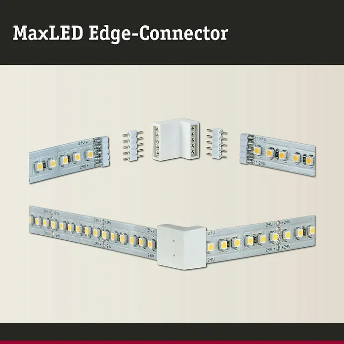 Paulmann MaxLED Eckverbinder Edge-Connector - Kunststoff, L x B x H: 17 x 16 x 12 mm - Produktbild des MaxLED Edge-Connectors, der eine einfache Verbindung von LED-Streifen ermöglicht.\n