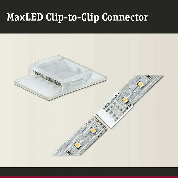 Paulmann MaxLED Verbinder Clip-to-Clip Connector - Kunststoff - MaxLED Clip-to-Clip Verbinder: Eine Nahaufnahme eines MaxLED Clip-to-Clip Verbinders, der die einfache Verbindung von LED-Streifen zeigt.