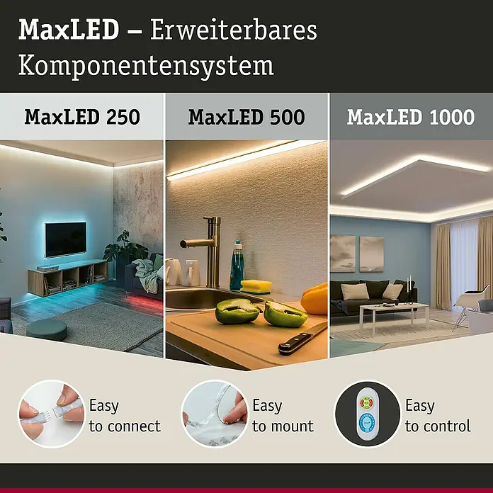 Paulmann MaxLED Verbindungskabel Flex-Connector - 500 cm - MaxLED erweiterbares Komponentensystem. LED-Streifen für vielfältige Beleuchtungslösungen, einfach zu verbinden, montieren und steuern.