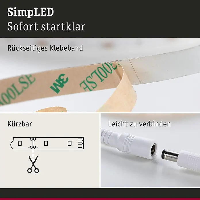 Paulmann LED-Band SimpLED - Länge: 7,5 m, Lichtfarbe: Warmweiß, 20 W - Produktmerkmale des SimpLED-LED-Streifens: selbstklebend, kürzbar und leicht zu verbinden. Ideal für die flexible Gestaltung von Räumen.