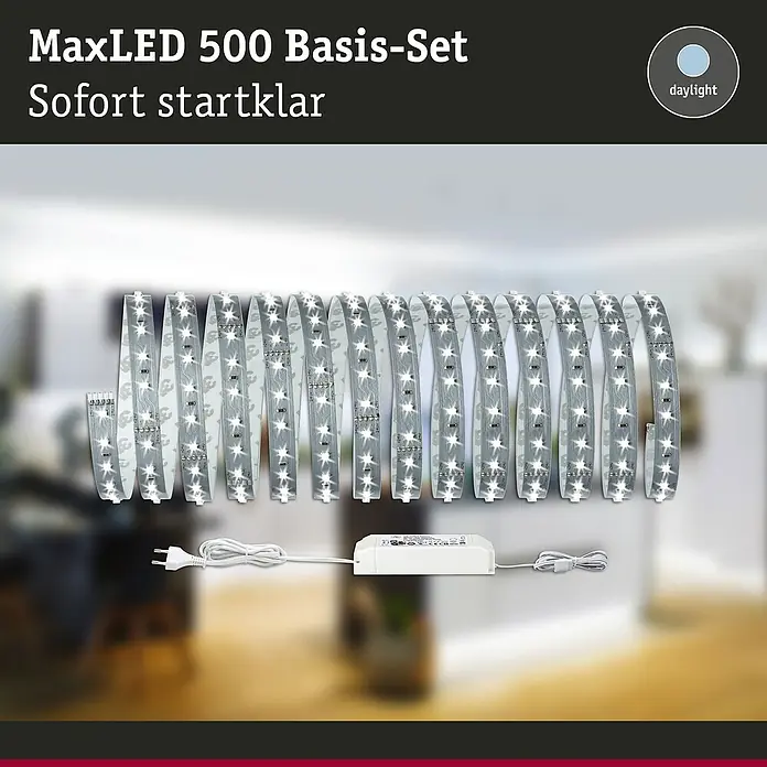 Paulmann MaxLED 500 LED-Band Function Basisset - L x H: 5 m x 3 mm, Silber, Neutralweiß - Das MaxLED 500 Basis-Set, sofort startklar, bietet flexible LED-Streifen zur einfachen Installation und stimmungsvollen Beleuchtung.