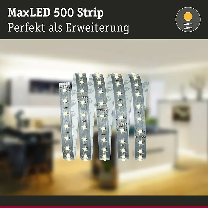 Paulmann MaxLED 500 LED-Band unbeschichtet - Länge: 1 m, Lichtfarbe: Warmweiß, 7 W, 550 lm, Unbeschichtet - MaxLED 500 Strip: Die perfekte Ergänzung für Ihre Beleuchtungsideen. Warmweißes Licht sorgt für eine angenehme Atmosphäre im Raum.