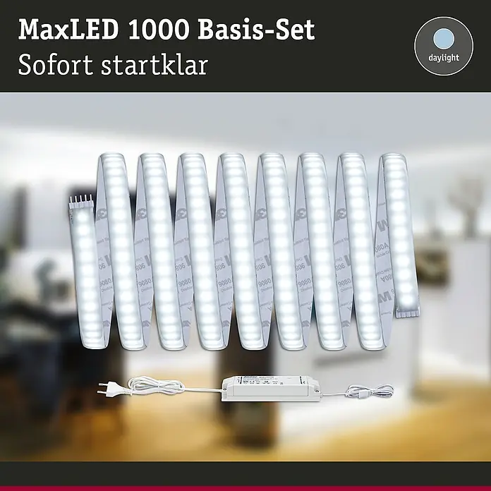 Paulmann MaxLED 1.000 LED-Band Basisset beschichtet - 300 cm, Tageslichtweiß, 34 W, 3.300 lm - MaxLED 1000 Basis-Set: Sofort startklare LED-Streifen für flexible Beleuchtungslösungen im Innenbereich mit Tageslicht-Option.