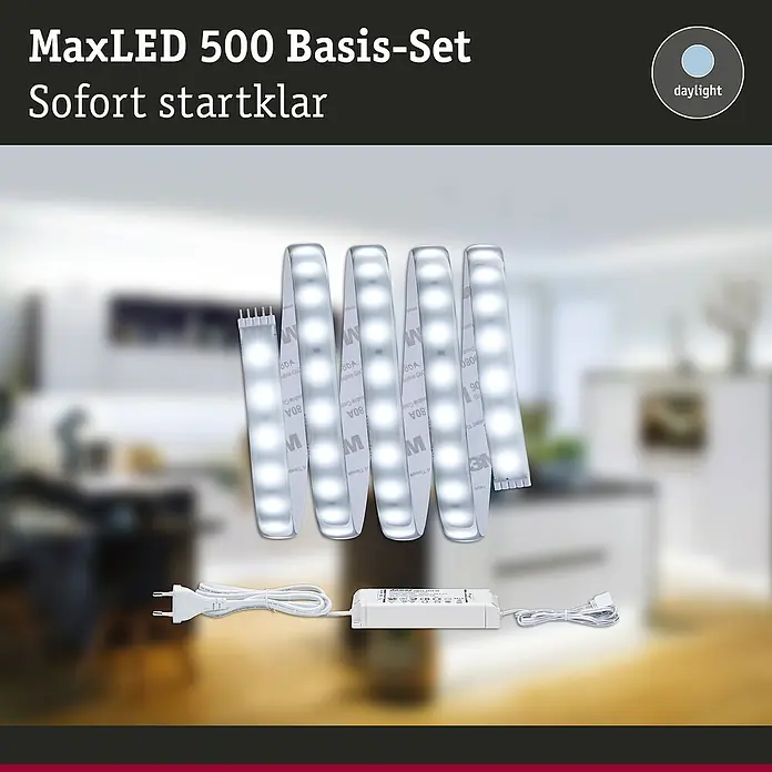 Paulmann MaxLED 500 LED-Band Basisset beschichtet - Länge: 1,5 m, Lichtfarbe: Tageslichtweiß, 8,5 W, 825 lm - MaxLED 500 Basis-Set: Sofort einsatzbereites LED-Streifen-Set für den Innenbereich, ideal für stimmungsvolle Beleuchtung.