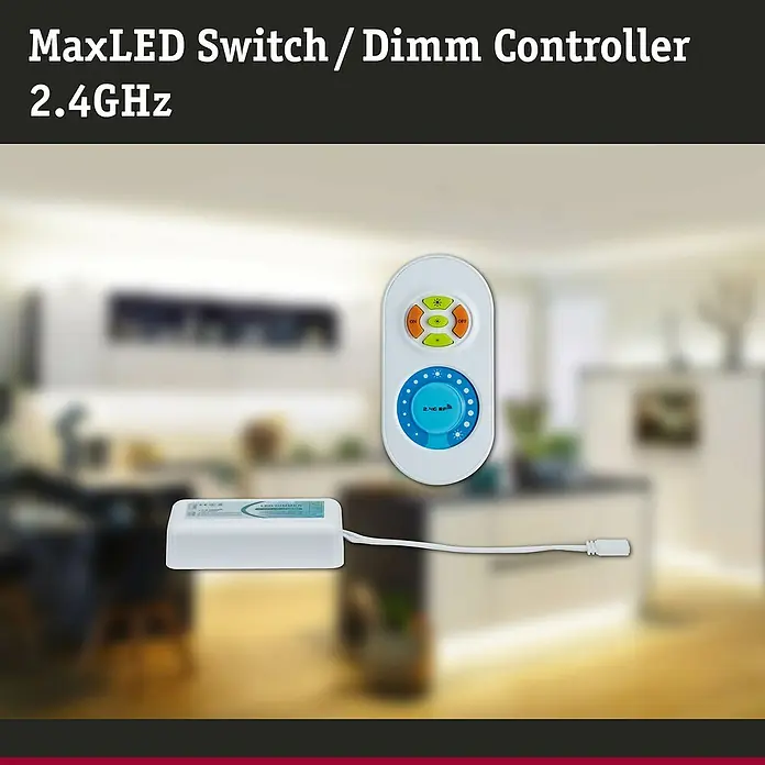 Paulmann MaxLED Dimmcontroller - Kunststoff - MaxLED Switch/Dimm Controller 2.4GHz zur Steuerung von LED-Beleuchtungssystemen, mit Fernbedienung und Steuereinheit für einfache Bedienung.