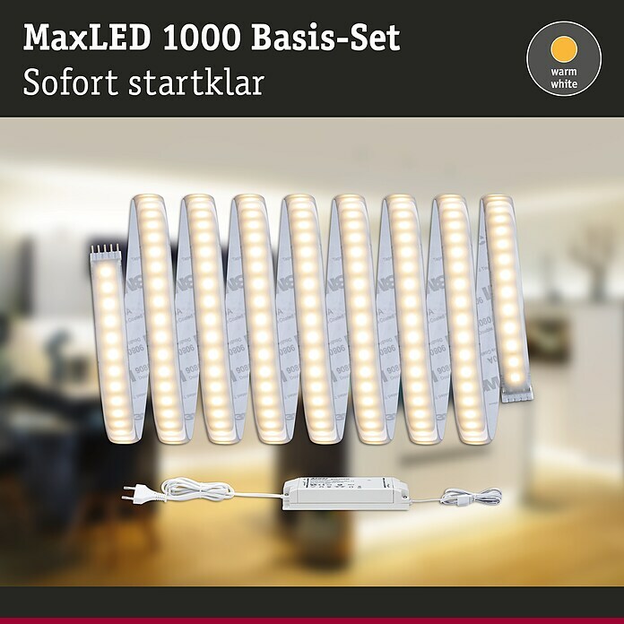 Paulmann LED-Band MaxLED Basisset 1000 (3 m, Warmweiß, 40 W, Einsatzbereich: Feuchtraum)