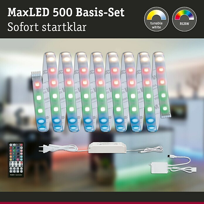 Paulmann MaxLED 500 LED-Band Basisset beschichtet (Länge: 3 m, Lichtfarbe:  Warmweiß, 20 W, 1.650 lm) | BAUHAUS | LED-Stripes