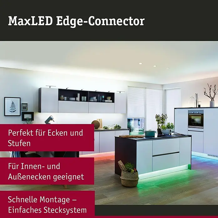 Paulmann MaxLED Eckverbinder Edge-Connector - Kunststoff, L x B x H: 17 x 16 x 12 mm - MaxLED Edge-Connector: Perfekt für Ecken und Stufen, geeignet für Innen- und Außenbereiche. Schnelle Montage durch einfaches Stecksystem.