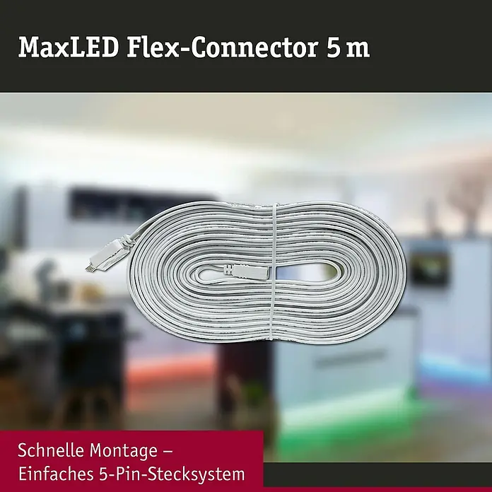 Paulmann MaxLED Verbindungskabel Flex-Connector - 500 cm - Abbildung eines MaxLED Flex-Connectors mit 5 m Länge, aufgerollt und mit Steckern an den Enden, geeignet für flexible LED-Installationen.