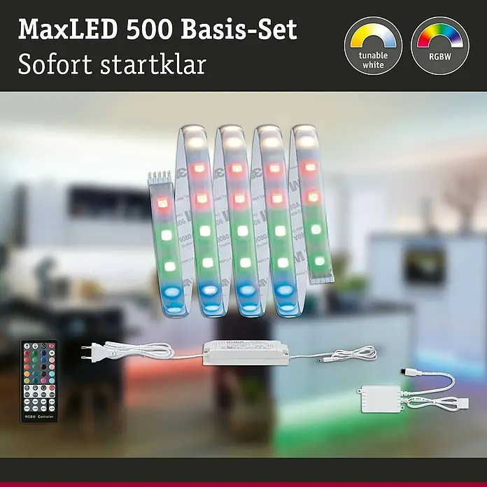 Paulmann MaxLED 500 LED-Band RGBW Basisset - 1,5 m, RGBW - Das MaxLED 500 Basis-Set "Sofort startklar" bietet tunable white und RGBW LED-Stripes, ideal für stimmungsvolle Beleuchtung in jedem Raum.