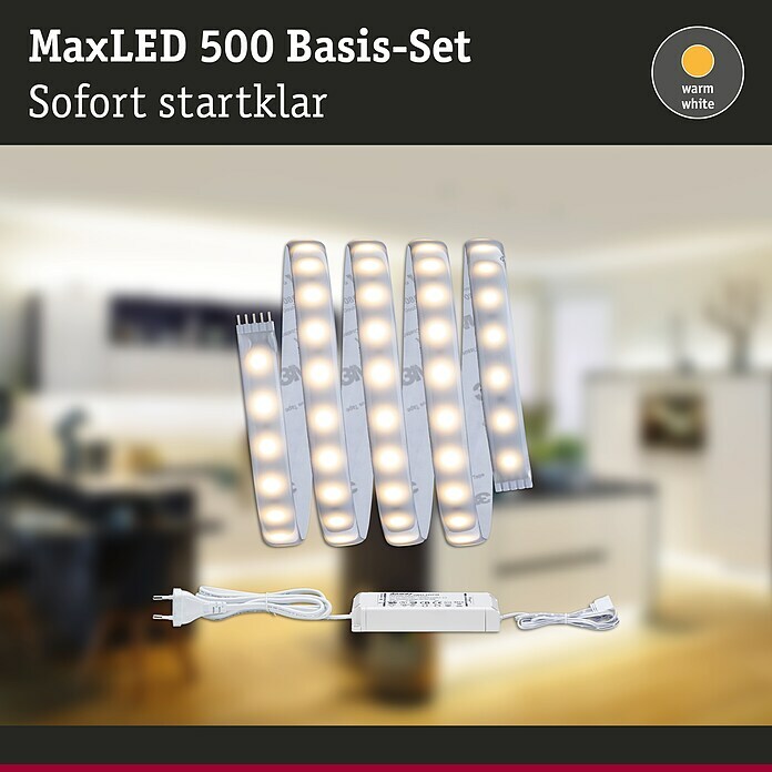 Paulmann LED-Band MaxLED Basisset 500 (1,5 m, Warmweiß, 10 W, Einsatzbereich: Feuchtraum)