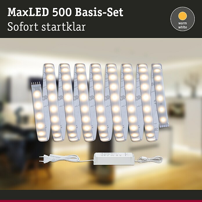 Paulmann LED-Band MaxLED Basisset 500 (3 m, Warmweiß, 20 W, Einsatzbereich: Feuchtraum)