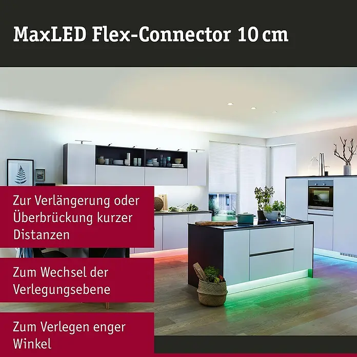 Paulmann MaxLED Verbindungskabel Flex-Connector - 10 cm - MaxLED Flex-Connector: Ideal zur Erweiterung oder Überbrückung kurzer Distanzen, zum Wechsel der Verlegungsebene und zum Verlegen enger Winkel.
