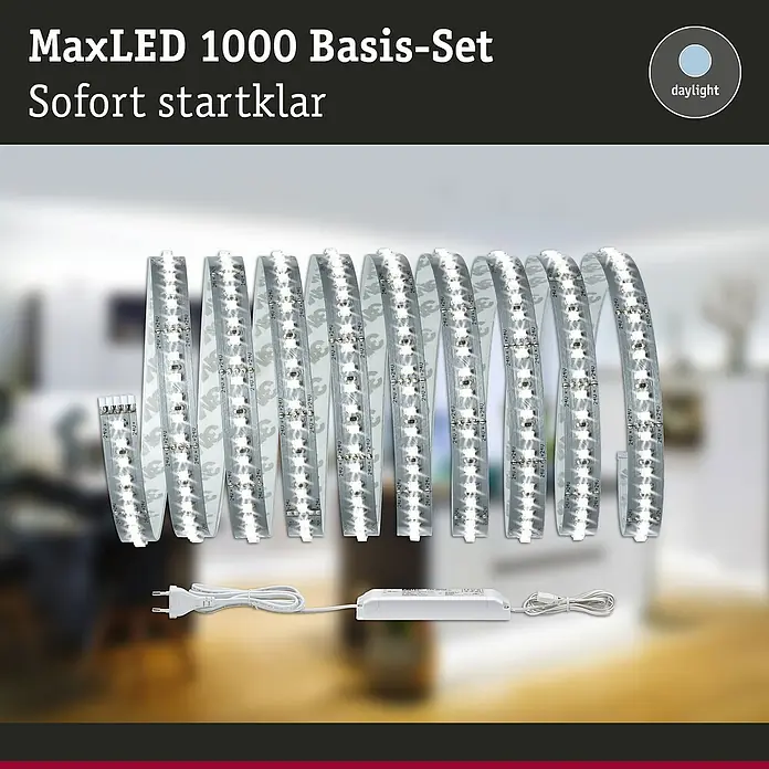 Paulmann MaxLED 1.000 LED-Band Basisset unbeschichtet - Länge: 3 m, Lichtfarbe: Tageslichtweiß, 34 W, 3.300 lm - MaxLED 1000 Basis-Set: LED-Streifen für sofortige Beleuchtung. Ideal zur einfachen Installation und direkten Nutzung im Wohnbereich.