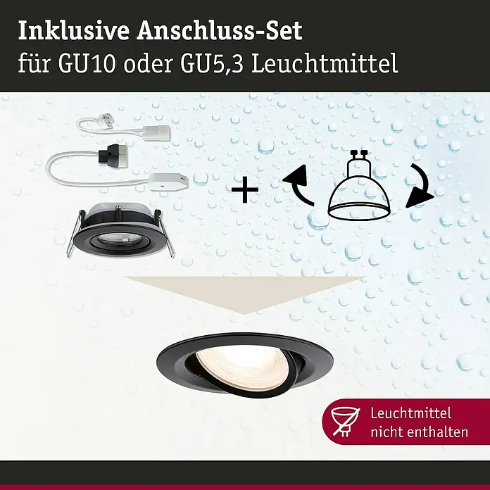 Paulmann Nova LED-Einbauleuchte rund Plus - 35 W, Ø x H: 9,3 x 4,5 cm, Schwarz - Produktbild: Inklusive Anschluss-Set für GU10 oder GU5,3 Leuchtmittel. Das Leuchtmittel ist nicht im Lieferumfang enthalten.