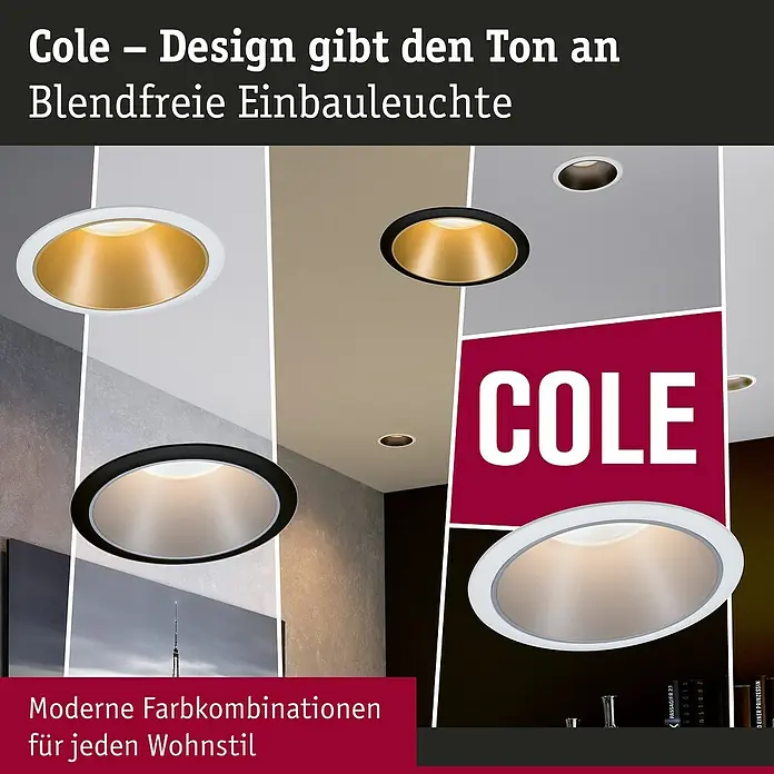 Paulmann LED-Einbauleuchte Cole - 19,5 W, Schwarz/Silber, Warmweiß, 3 Stk. - Cole – Design gibt den Ton an Blendfreie Einbauleuchte. Moderne Farbkombinationen für jeden Wohnstil.