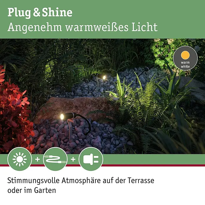 Paulmann Plug & Shine LED-Gartenspot Plantini - 2 W, Erdspieß, Höhe: 22,3 cm, 24 V - Stimmungsvolle Gartenbeleuchtung mit warmweißem Licht. Plug & Shine System für Terrasse und Garten.