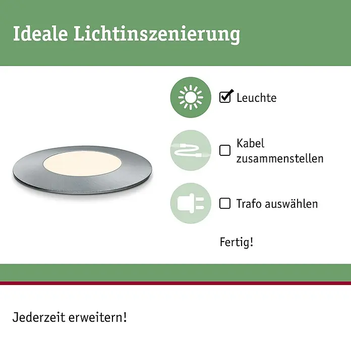 Paulmann Plug & Shine LED-Gartenspot Floor Mini - 2,5 W, 24 V, IP65 - Ideale Lichtinszenierung mit LED-Leuchten. Kabel zusammenstellen, Trafo auswählen und fertig! Jederzeit erweiterbar.