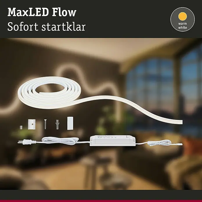 Paulmann MaxLED LED-Band Flow Warmweiß Basisset - Länge: 3 m - MaxLED Flow sofort startklar mit warmweißem Licht. Die perfekte LED-Lösung für sofortige Beleuchtung mit flexiblem Design.