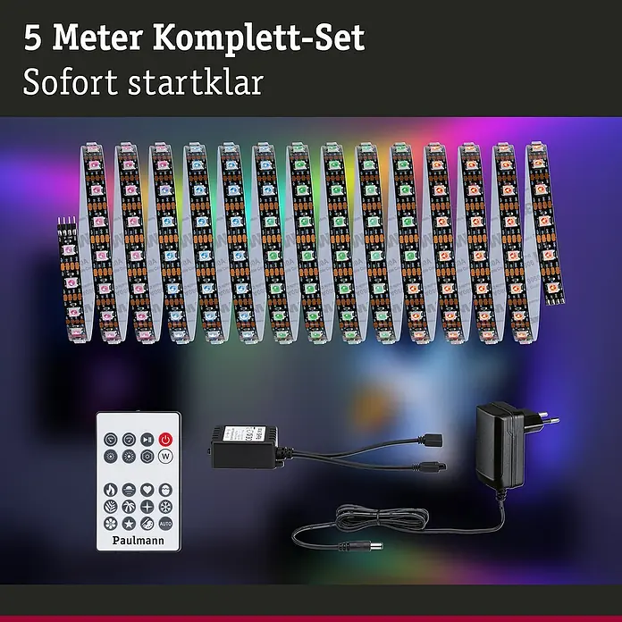 Paulmann LED-Stripes Dynamic Rainbow - Länge: 500 cm, RGB, 10,5 W - LED-Streifen Komplett-Set von Paulmann mit Fernbedienung und Netzteil für stimmungsvolle Beleuchtung, sofort einsatzbereit.
