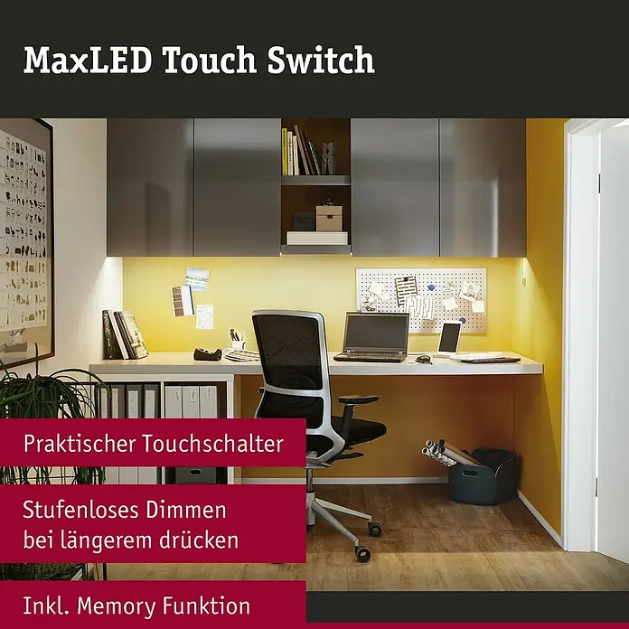 Paulmann MaxLED Dimm- & Schaltcontroller Touch Switch - Silber, 144 W - MaxLED Touch Switch mit Dimmfunktion und Memory-Funktion für Schreibtischbeleuchtung im modernen Büro.