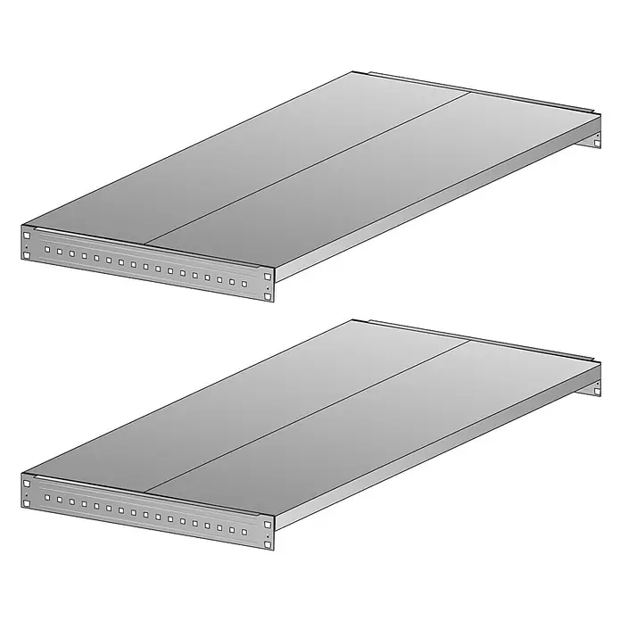Scholz System Fachboden-Set - 120 x 40 cm, Traglast: 180 kg - Zwei silbergraue, perforierte Regalböden, die sich ideal für Server-Racks eignen. Solide Konstruktion für Geräte.
