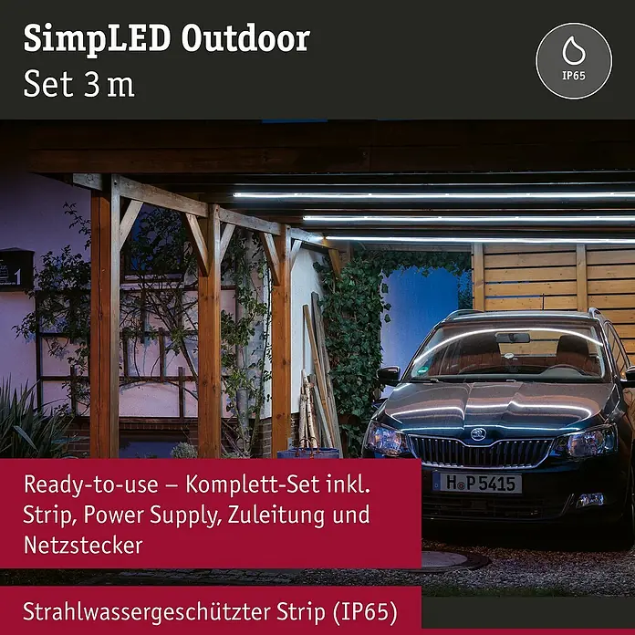 Paulmann LED-Band Simpled Outdoor - Länge: 3 m, Lichtfarbe: Kaltweiß, 12 W, 1.260 lm - Das SimpLED Outdoor Set 3 m, ein komplettes Set mit Strip, Netzteil und Netzstecker, sorgt für eine stimmungsvolle Außenbeleuchtung.