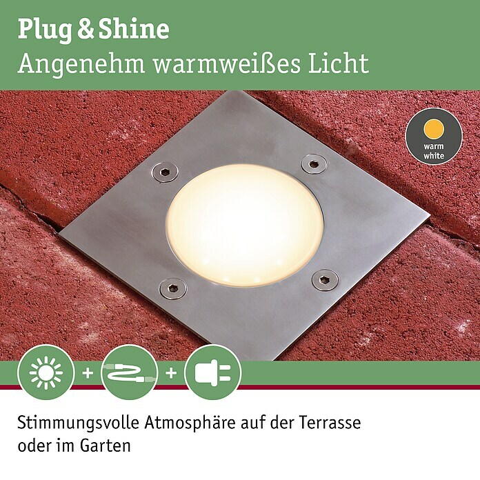 Paulmann Plug & Shine LED-Gartenspot (3,6 W, Warmweiß, IP65, Quadratisch)