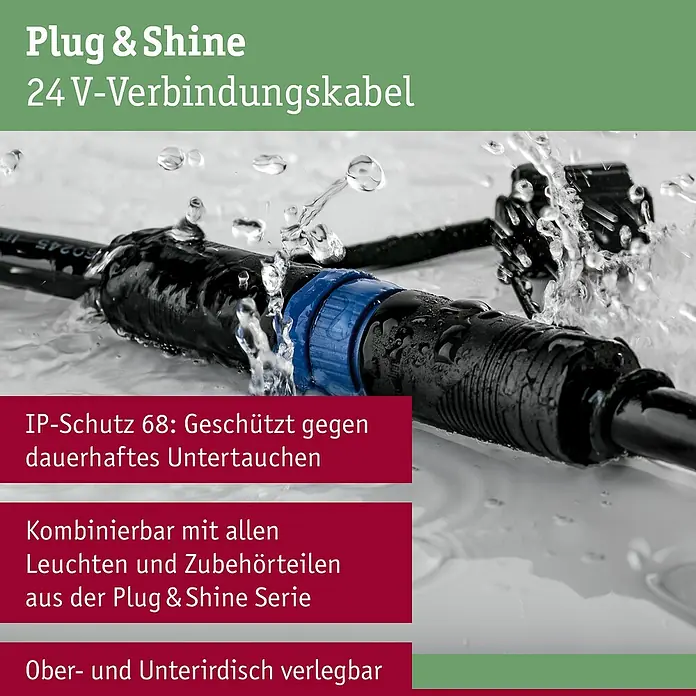 Paulmann Plug & Shine Verbindungs-Set Loxone - Länge: 5,5 cm, 24 V - Das Plug & Shine 24 V-Verbindungskabel ist wasserdicht und für den Außenbereich geeignet. Es ist vielseitig einsetzbar für Leuchten und Zubehör.