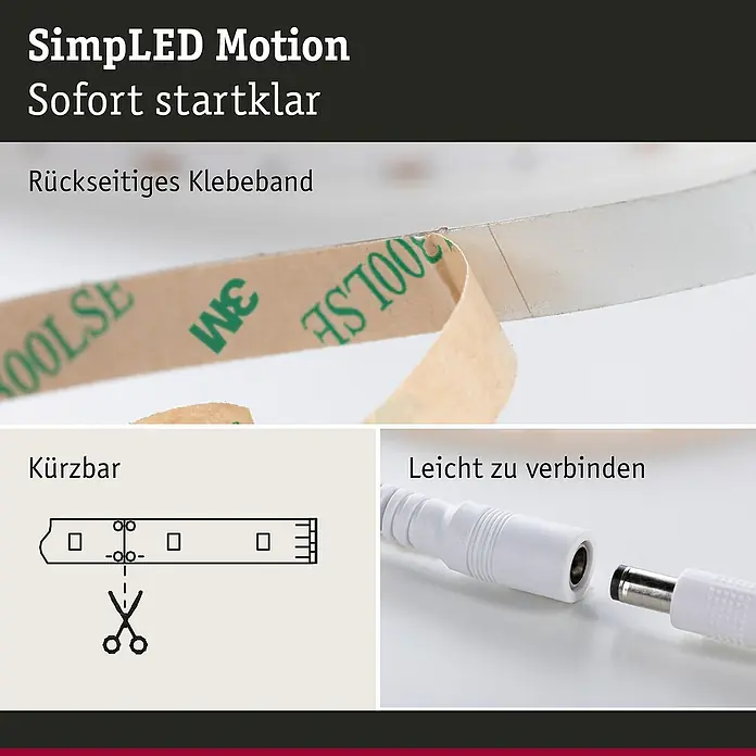 Paulmann LED-Band Motion - Länge: 7,6 m, Lichtfarbe: RGB, 15 W, 494 lm, 12 V - SimpLED Motion LED-Streifen mit rückseitigem Klebeband, kürzbar und leicht zu verbinden für eine einfache Installation.