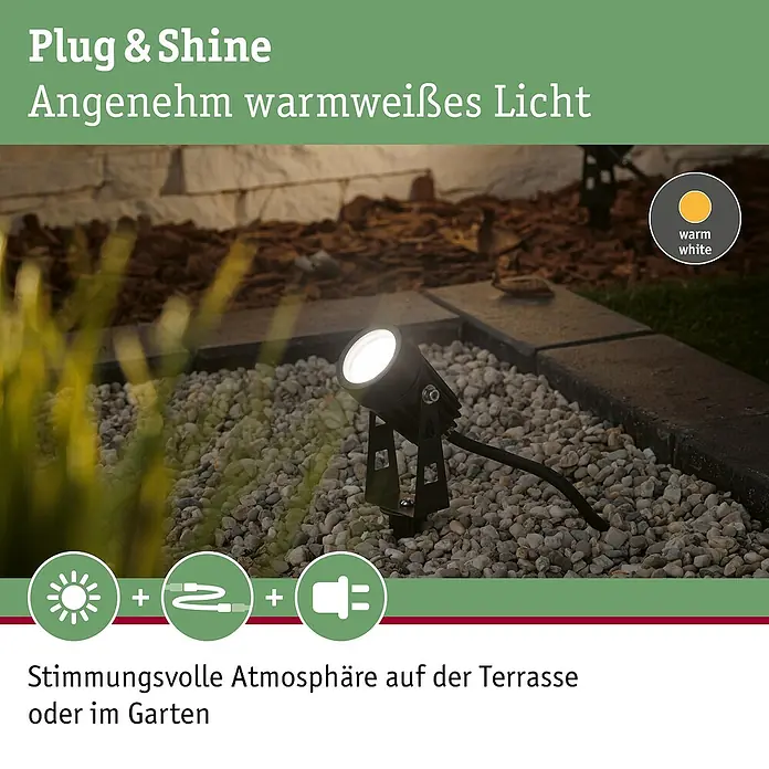 Paulmann Plug & Shine LED-Gartenspot - Erdspieß, Höhe: 26 cm - Das Plug & Shine-System sorgt mit angenehm warmweißem Licht für stimmungsvolle Atmosphäre auf Terrasse oder im Garten.
