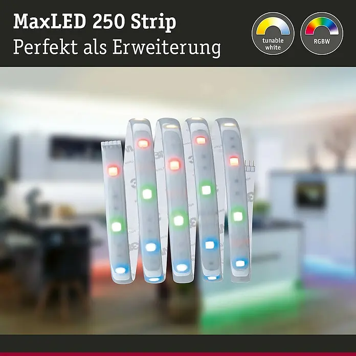 Paulmann MaxLED 250 LED-Band RGBW beschichtet IP44 - Länge: 1 m, Lichtfarbe: RGBW, 7 W, 270 lm, Anwendungsbereich: Außen - MaxLED 250 Strip: Perfekt als Erweiterung mit tunable white und RGBW Funktion für stimmungsvolle Beleuchtung.