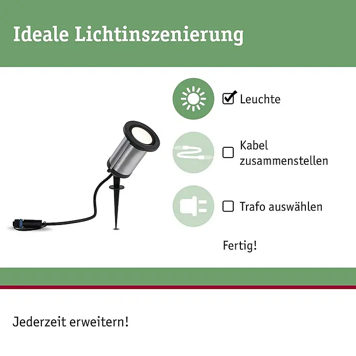 Paulmann Plug & Shine LED-Gartenstrahler Spot - Ø x H: 8,8 x 26,5 cm, Anthrazit, 5,1 W, IP65 - Illustration einer Gartenleuchte. Ideale Lichtinszenierung mit Leuchte, Kabel und Trafo, jederzeit erweiterbar.