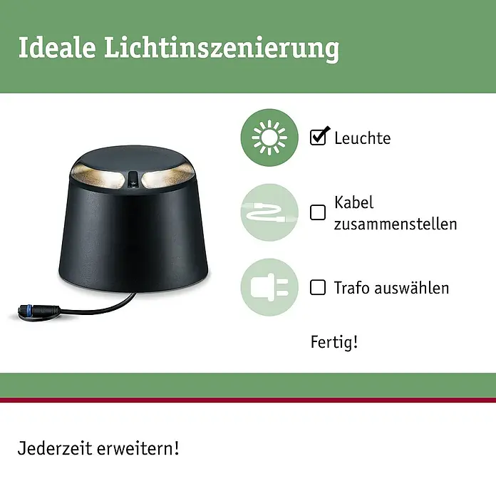 Paulmann Plug & Shine LED-Außenleuchte - 6 W, Warmweiß, IP67, Ø x H: 19,3 x 15,5 cm - Außenleuchte zur Lichtinszenierung. Die dunkle Pollerleuchte mit warmweißem Licht sorgt für stimmungsvolle Beleuchtung im Garten und auf Wegen.