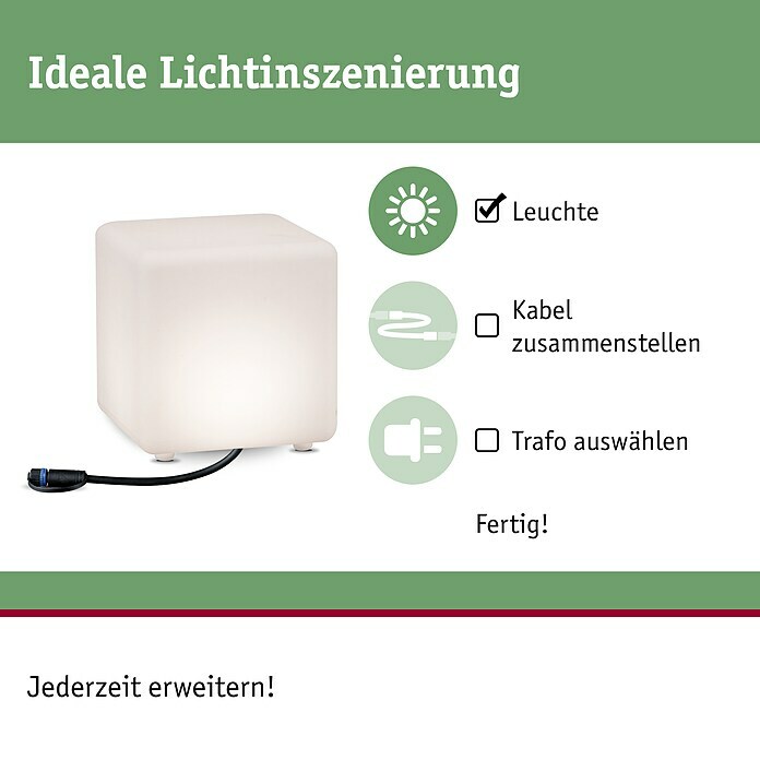 Shine LED-Außenleuchte 2,8 BAUHAUS | Paulmann Plug & IP67) (Warmweiß, W, Cube 1-flammig,