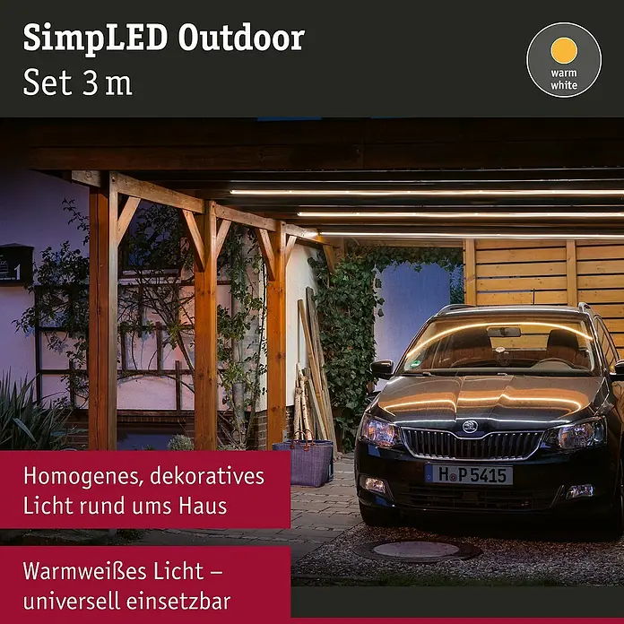 Paulmann LED-Band Simpled Outdoor - Länge: 3 m, Lichtfarbe: Warmweiß, 12 W, 1.260 lm - SimpLED Outdoor Set 3 m: Homogenes, dekoratives Licht rund ums Haus, warmweiß und universell einsetzbar für den Außenbereich.