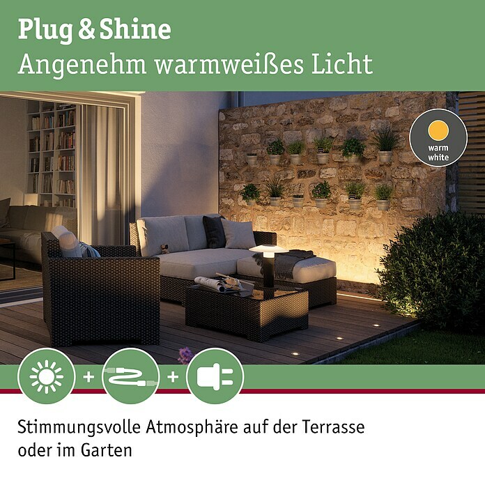 Paulmann Plug & Shine LED-Außenleuchte (8 W, Warmweiß, IP67, L x B x H: 90 x 5,4 x 4,5 cm)