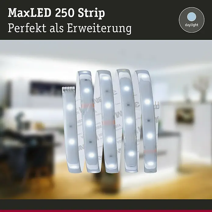 Paulmann MaxLED 250 LED-Band beschichtet - L x H: 1 m x 3 mm, Silber - Produktbild: MaxLED 250 Strip, perfekt als Erweiterung für vielfältige Beleuchtungslösungen mit Tageslichtoption.