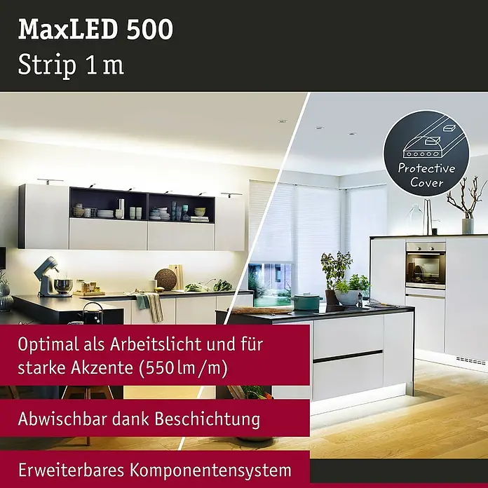 Paulmann MaxLED LED-Band Tunable White - 1 m, Neutralweiß - MaxLED 500 Strip 1 m: Flexibler LED-Strip mit hoher Leuchtkraft für Arbeitsbereiche und Akzente. Abwischbar dank Beschichtung. Erweiterbares System.