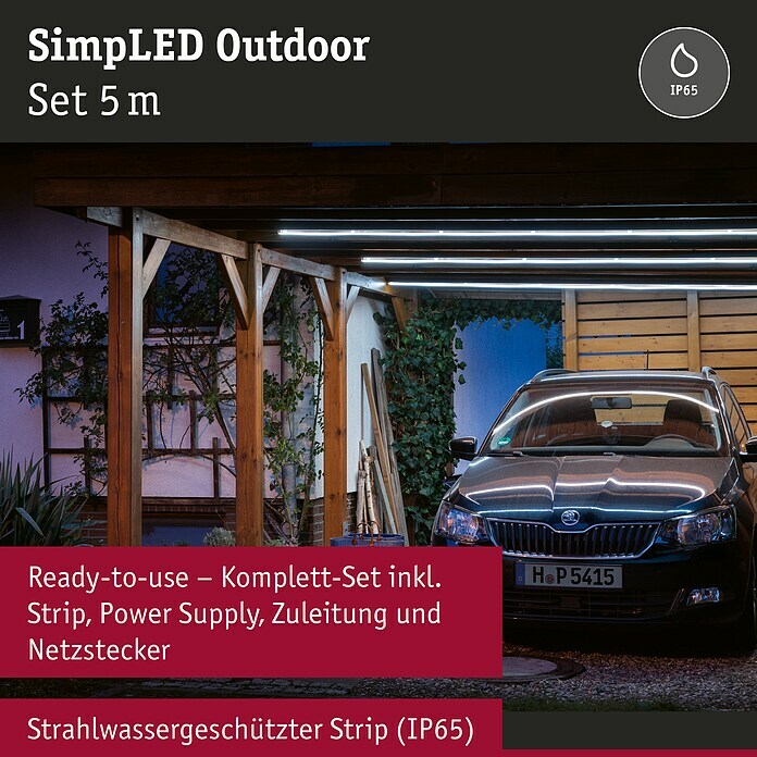 Paulmann LED-Band Simpled Outdoor (Länge: 5 m, Lichtfarbe: Tageslichtweiß,  20 W, 2.100 lm) | BAUHAUS | LED-Stripes